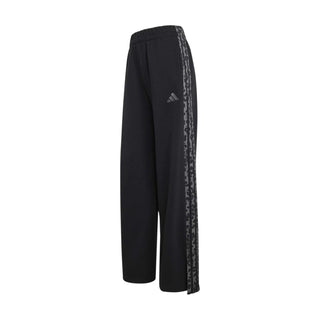 Women’s black track pants with animal-print side stripes and elastic waistband