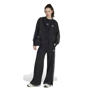 Black womens zip-up hoody with matching pants and animal-print side stripes