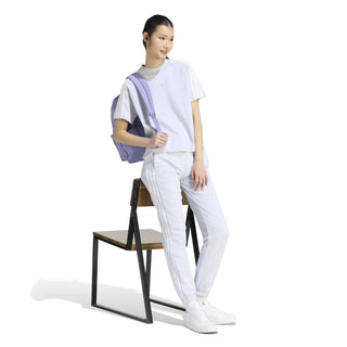 Women's light grey heather adidas tee with three-stripe sleeve detail