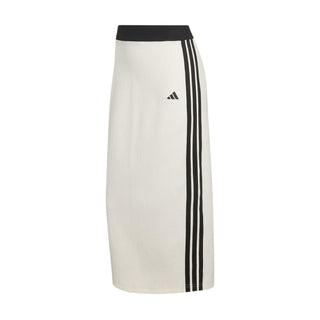 Womens off-white skirt with black waistband and vertical triple side stripes