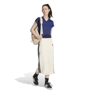 Womens off-white midi skirt with black side triple stripes and slit