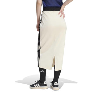 Womens off-white skirt with black side triple stripes and center front slit