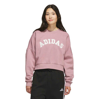 Women’s mauve crewneck sweatshirt with large raised ADIDAS logo on front