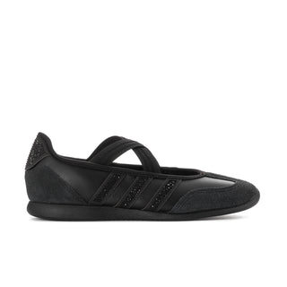 Women's black Mary Jane flats with crisscross strap and textured toe cap
