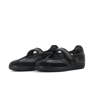 Black Mary Jane sneakers with side stripes and hook-and-loop strap