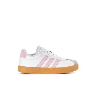 Kids adidas VL Court 3.0 sneakers, white with pink stripes and gum sole