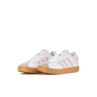 Kids adidas VL Court 3.0 sneakers, pair view in white with pink stripes