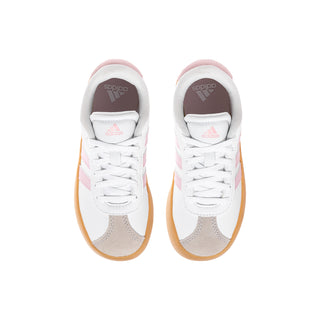 Kids adidas VL Court 3.0 sneakers, white back with pink heel accents and laces