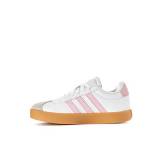 Kids adidas VL Court 3.0 sneakers, white side with pink stripes and gum sole