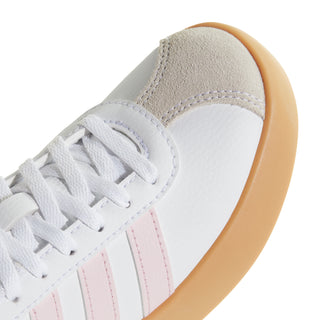 Kids adidas VL Court 3.0 shoe upper, white leather with pink stripe stitching