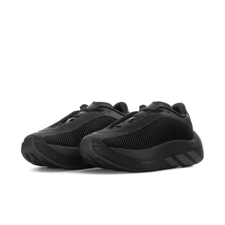 Men's black sneakers with lace-up collar and mesh knit upper, side view