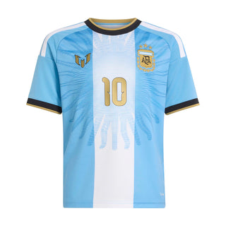 Youth Argentina Messi soccer jersey, light blue and white stripe, black trim, front 10