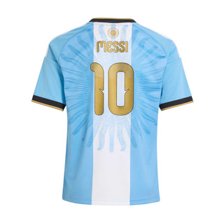 Youth Argentina Messi soccer jersey back, MESSI and 10, light blue/white stripe, black trim