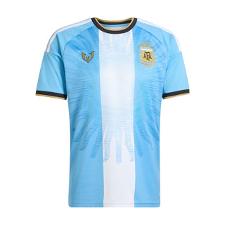 Light blue and white striped soccer jersey with black trim and crest on chest