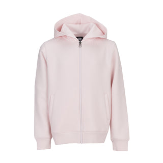 Youth pink zip-front double-knit hoodie with drawstring hood, front pockets