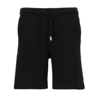 Black youth double-knit shorts with elastic waistband and drawstring
