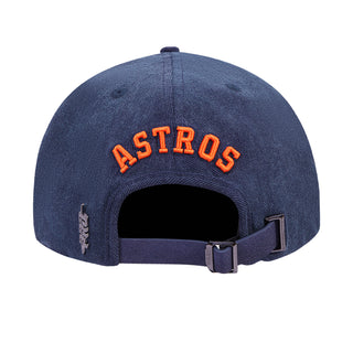 Navy baseball cap back with orange “ASTROS” embroidery and adjustable strap