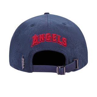 Navy snapback cap with 'ANGELS' graphic on back and adjustable strap