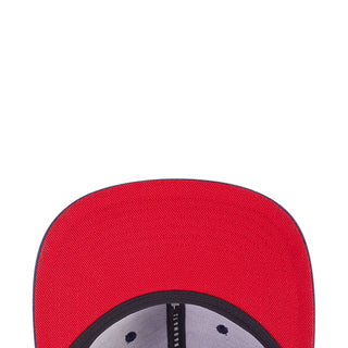 Red fabric cap lining with black inner brim edge