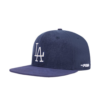 Navy six-strapback cap with LA logo and small side brand mark