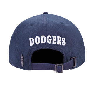 Navy six-strapback cap back with DODGERS lettering and adjustable strap