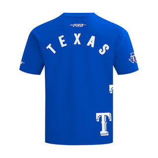Blue back view T-shirt with TEXAS lettering and short sleeves