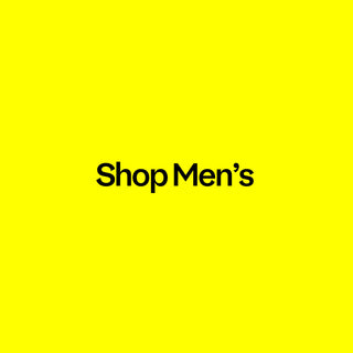 Yellow background with black text 'Shop Men's'