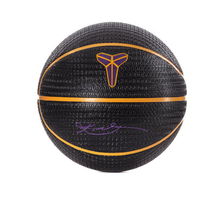 Nike basketball, black textured ball with yellow-gold trim and purple signature on front