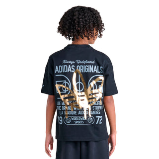 Youth dark graphic T-shirt with 'ADIDAS ORIGINALS' back print and collage typography