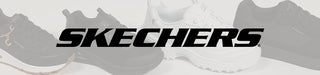Skechers logo with shoes in the background