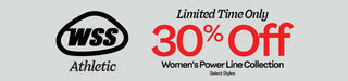 WSS Athletic logo with promotional text for 30% off Women's Power Line Collection on a light gray background