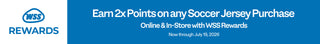 Promotional banner for WSS Rewards with text about earning points on soccer jersey purchases.