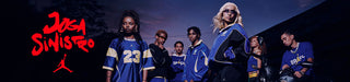 Group of people wearing sports jerseys with a dark background and 'Joga sinister' branding.