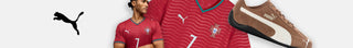 Red sports jersey with number 7, matching shorts, and cleats on a white background with Puma logo.