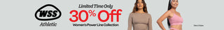 WSS Athletic promotional banner with 30% off offer and two women in athletic wear.