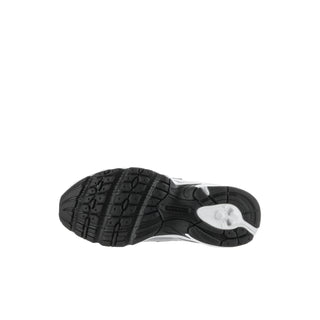 Kids silver metallic sneaker outsole with black traction tread and white midsole