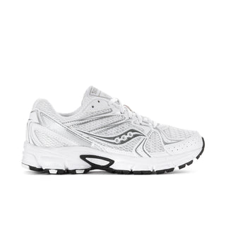 Ride Millenium women's running shoe in white and silver, shown from the side
