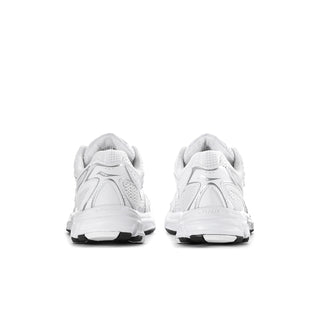 Rear view of white and silver Ride Millenium women's running shoes