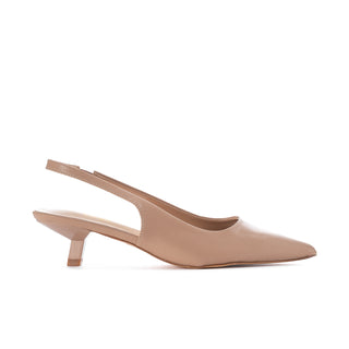 Nude slingback pump with pointed toe and small block heel