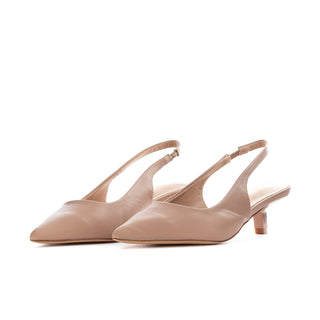 Nude slingback pumps with open heel strap and small block heels