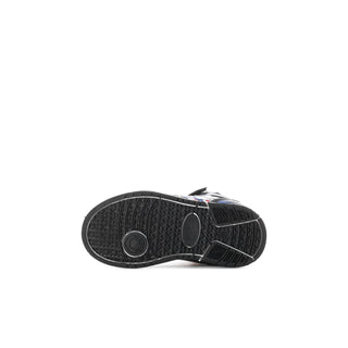 Toddler high-top sneakers outsole view with black tread and sidewall detailing.