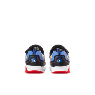 Kids black sneakers with character patch on heel and red outsole
