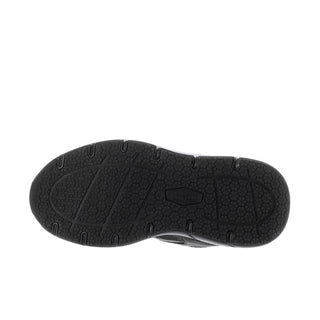 Black slip-resistant rubber outsole with textured tread pattern