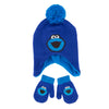 Toddler Cookie Monster Pom Earflap Beanie & Mitten Set
