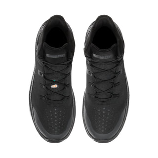Black lace-up work boots, padded collar and textured toe area, Timberland Pro tongue label