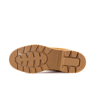 Men's work boot outsole with rugged tread and tan rubber base