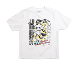 Men's white graphic football T-shirt with player print and number 10 graphic