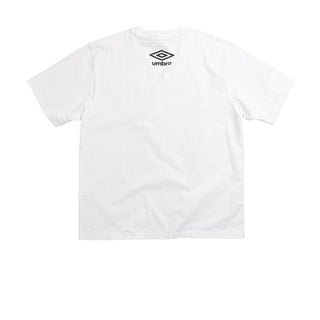 Men's white T-shirt with Umbro logo at upper back