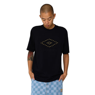 Men's black logo T-shirt with studded eye graphic on front