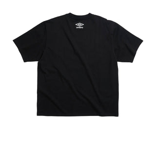 Men's black T-shirt with small Umbro logo print on back of neck